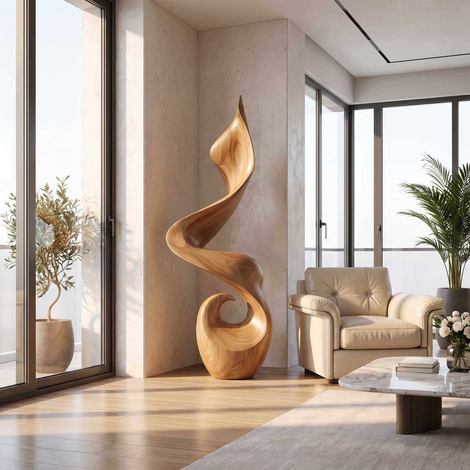 Modern Organic Solid Wood Floor Sculpture for Contemporary Interiors
