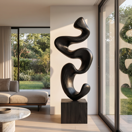 Modern Abstract Solid Wood Sculpture for Living Room Contemporary Organic Art