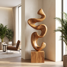 Modern Abstract Solid Wood Sculpture for Living Room Contemporary Organic Art