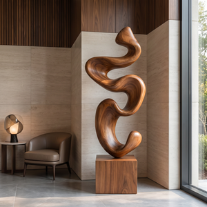 Modern Abstract Solid Wood Sculpture for Living Room Contemporary Organic Art