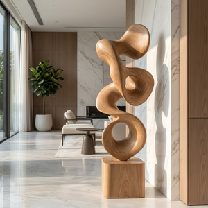 Modern Abstract Solid Wood Sculpture for Indoor and Outdoor Display