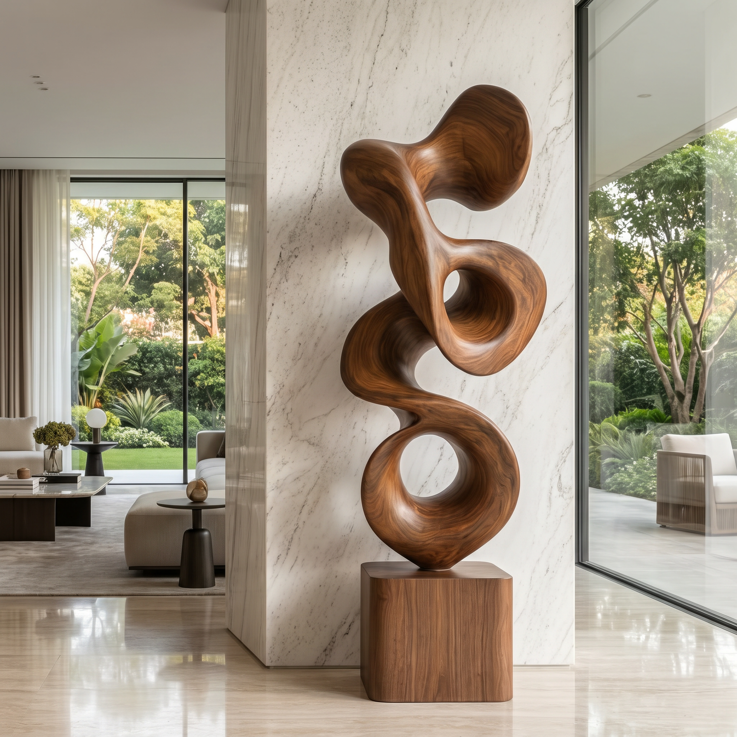 Modern Abstract Solid Wood Sculpture for Indoor and Outdoor Display