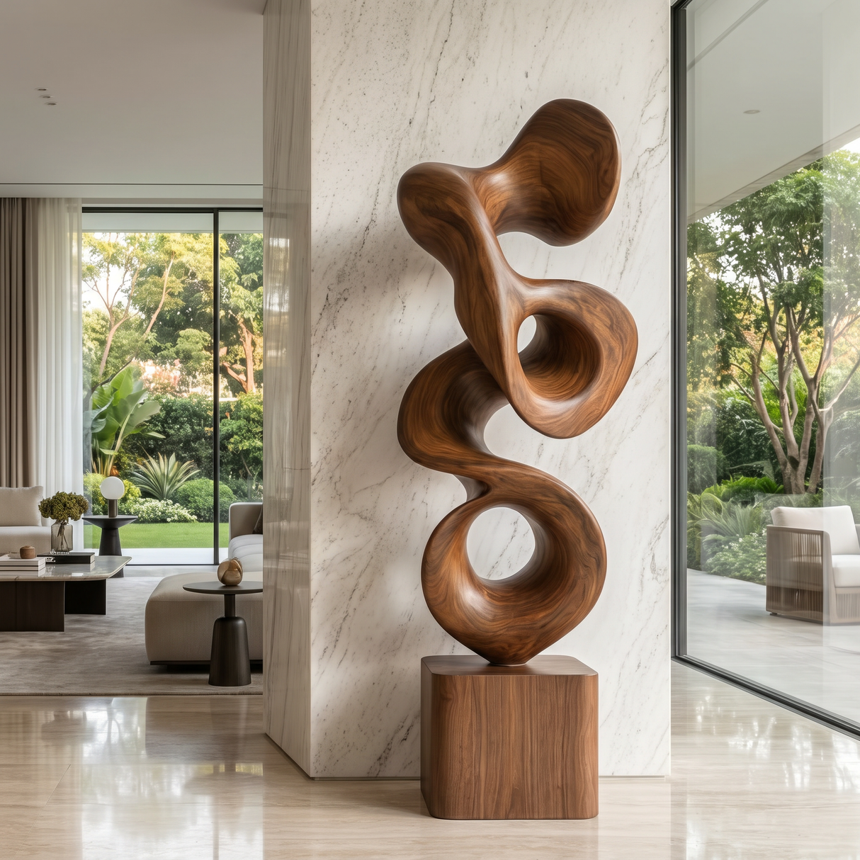 Modern Abstract Solid Wood Sculpture for Indoor and Outdoor Display