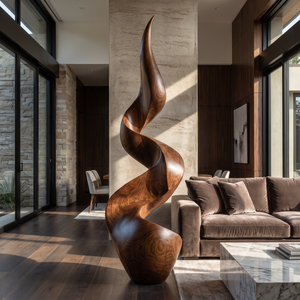 Tall Sculptural Solid Wood Spiral Floor Art for Modern Interiors