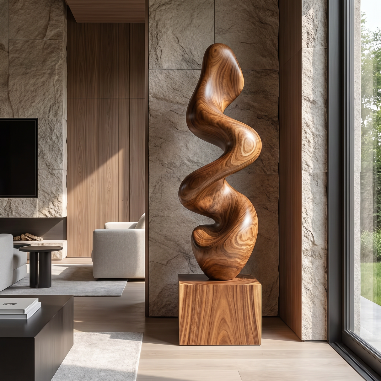 Contemporary Solid Wood Flow Sculpture for Living Room Accent Display