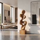 Hand-Carved Abstract Solid Wood Sculpture for Luxury Modern Interiors