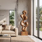 Hand-Carved Abstract Solid Wood Sculpture for Luxury Modern Interiors