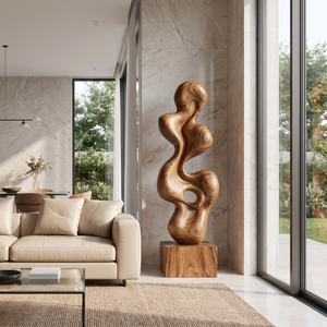 Hand-Carved Abstract Solid Wood Sculpture for Luxury Modern Interiors