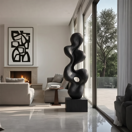 Hand-Carved Abstract Solid Wood Sculpture for Luxury Modern Interiors