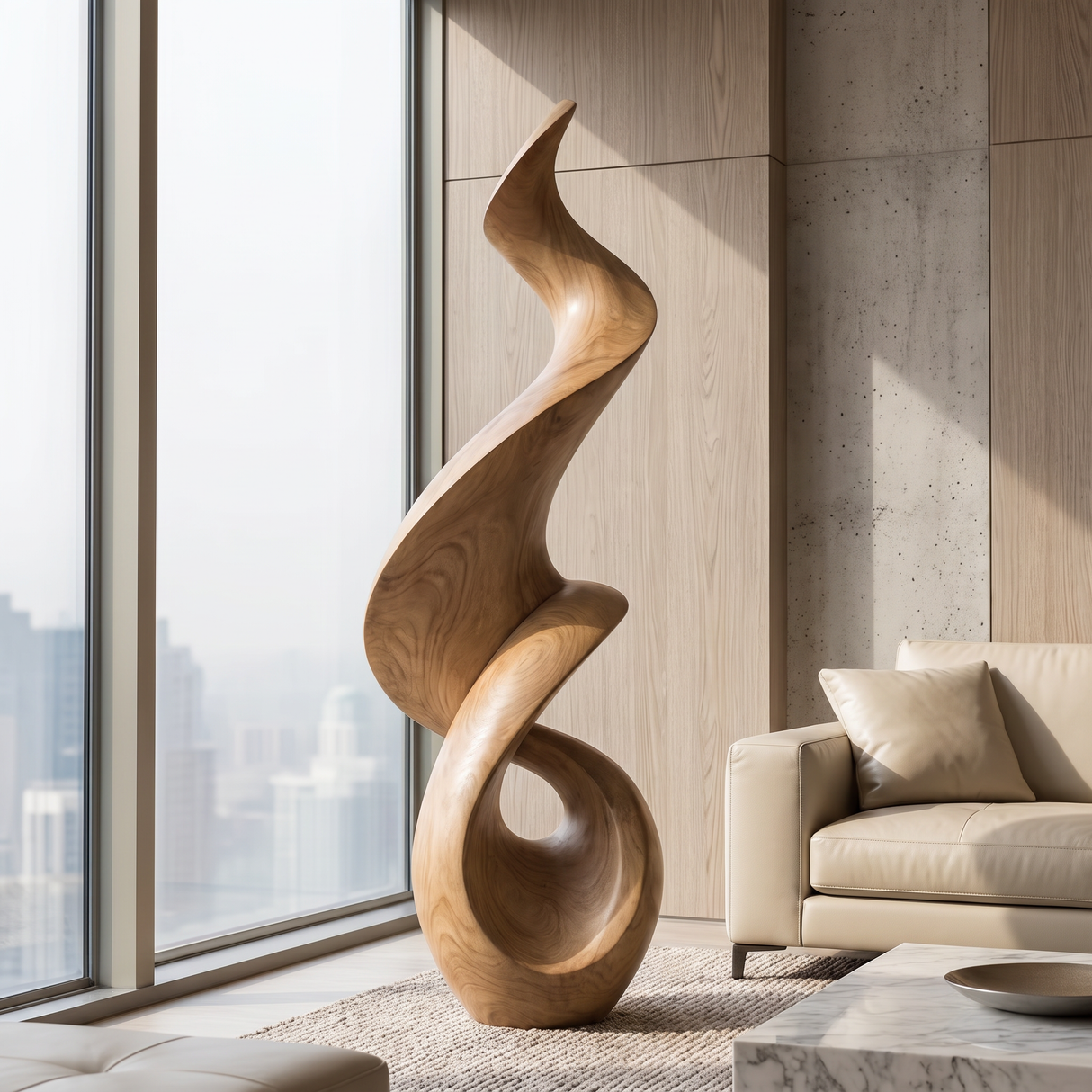 Abstract Solid Wood Floor Sculpture for Luxury Interior Display
