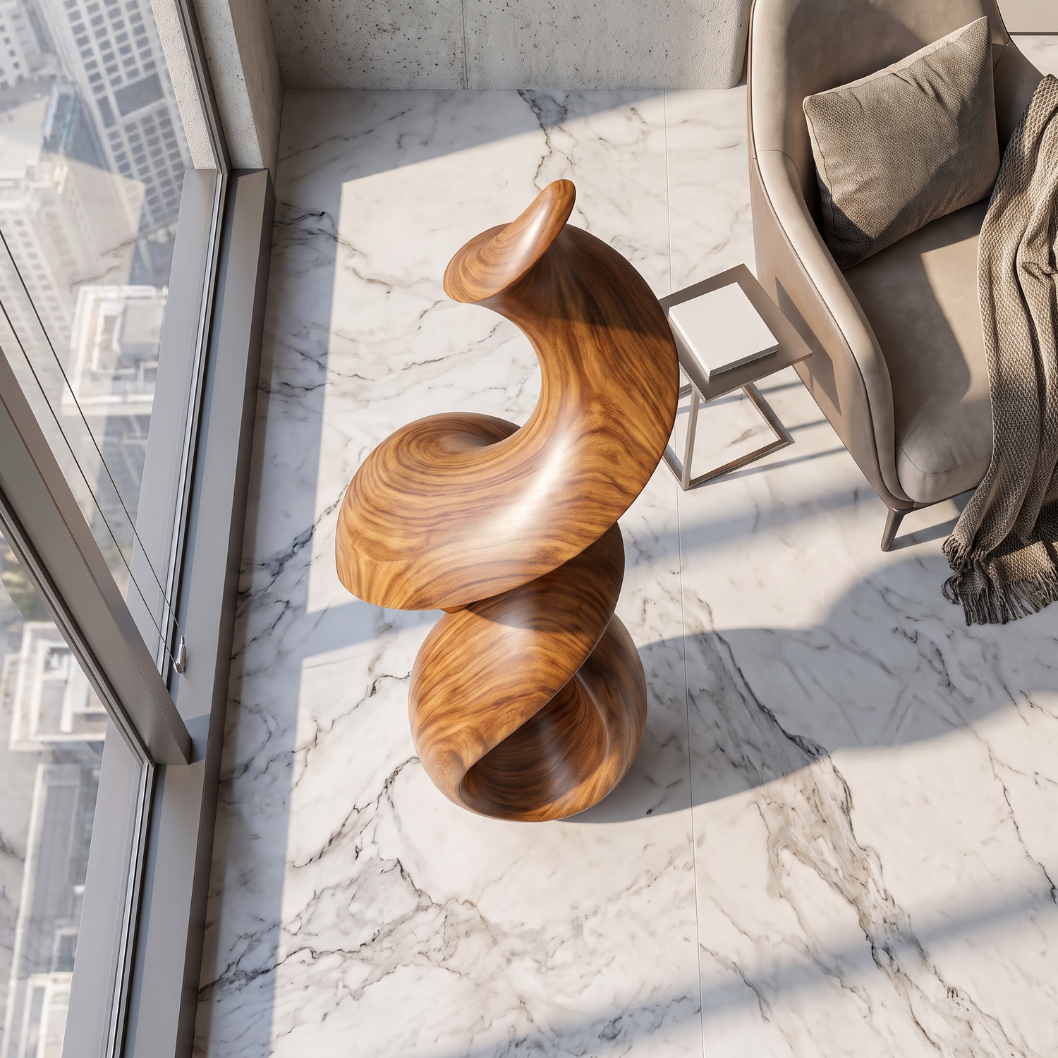 Abstract Solid Wood Floor Sculpture for Luxury Interior Display