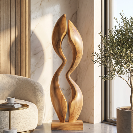 Modern Abstract Solid Wood Outdoor Sculpture for Garden Display