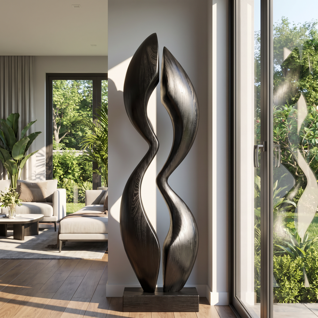 Modern Abstract Solid Wood Outdoor Sculpture for Garden Display