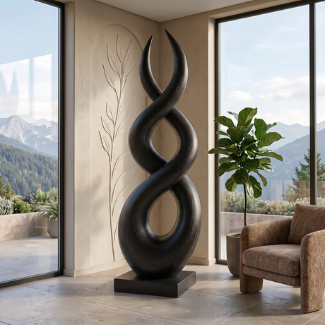 Handcrafted Solid Wood Infinity Twist Sculpture for Entryway and Living Room Decor
