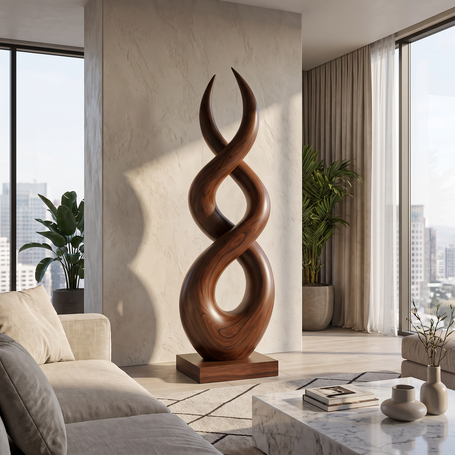 Handcrafted Solid Wood Infinity Twist Sculpture for Entryway and Living Room Decor