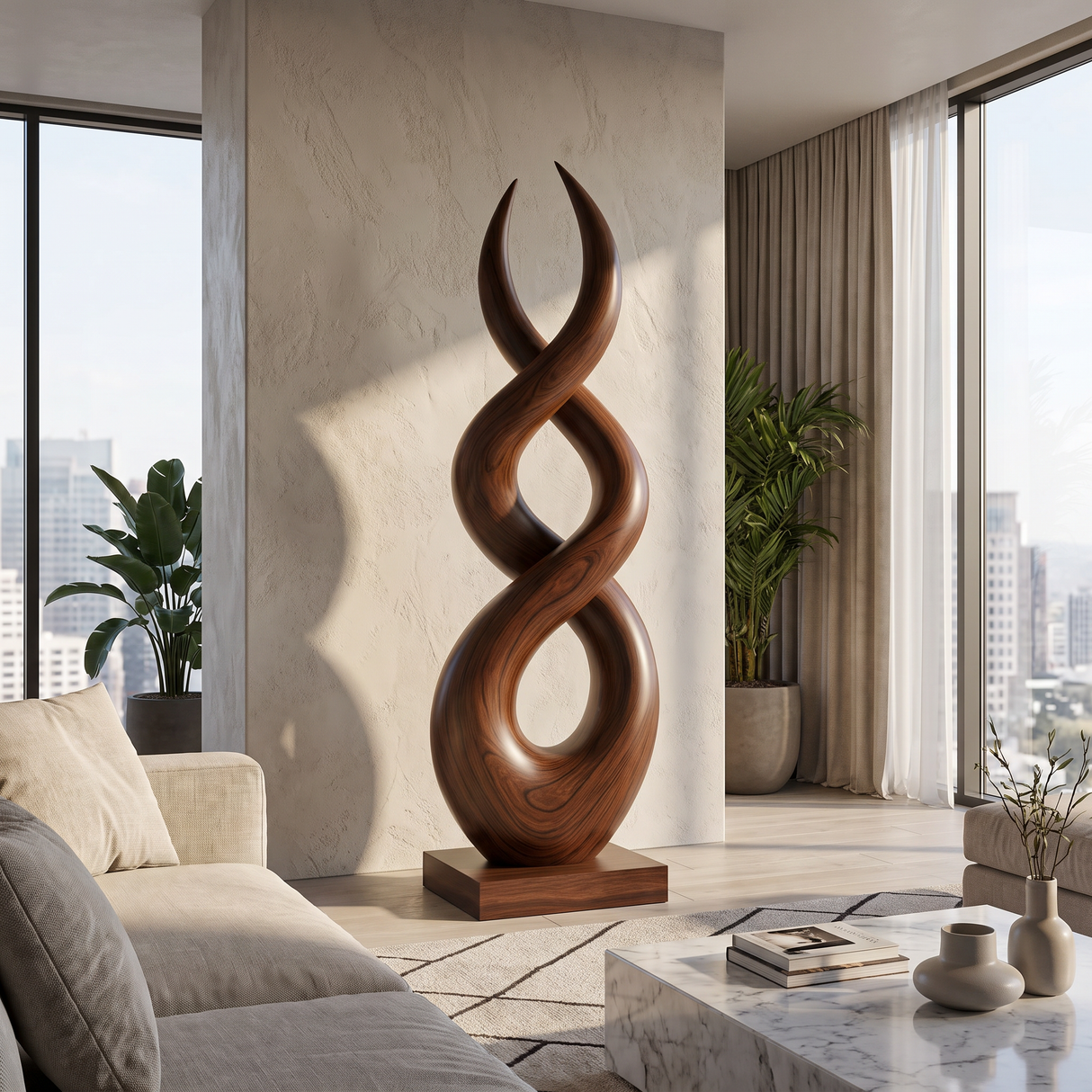 Handcrafted Solid Wood Infinity Twist Sculpture for Entryway and Living Room Decor