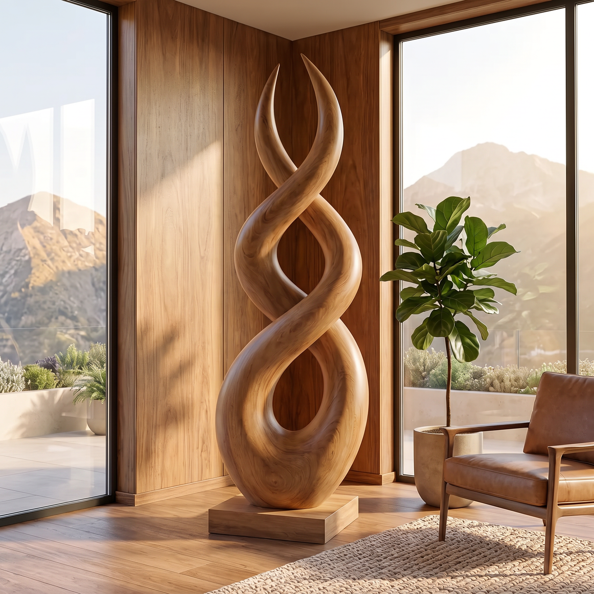 Handcrafted Solid Wood Infinity Twist Sculpture for Entryway and Living Room Decor