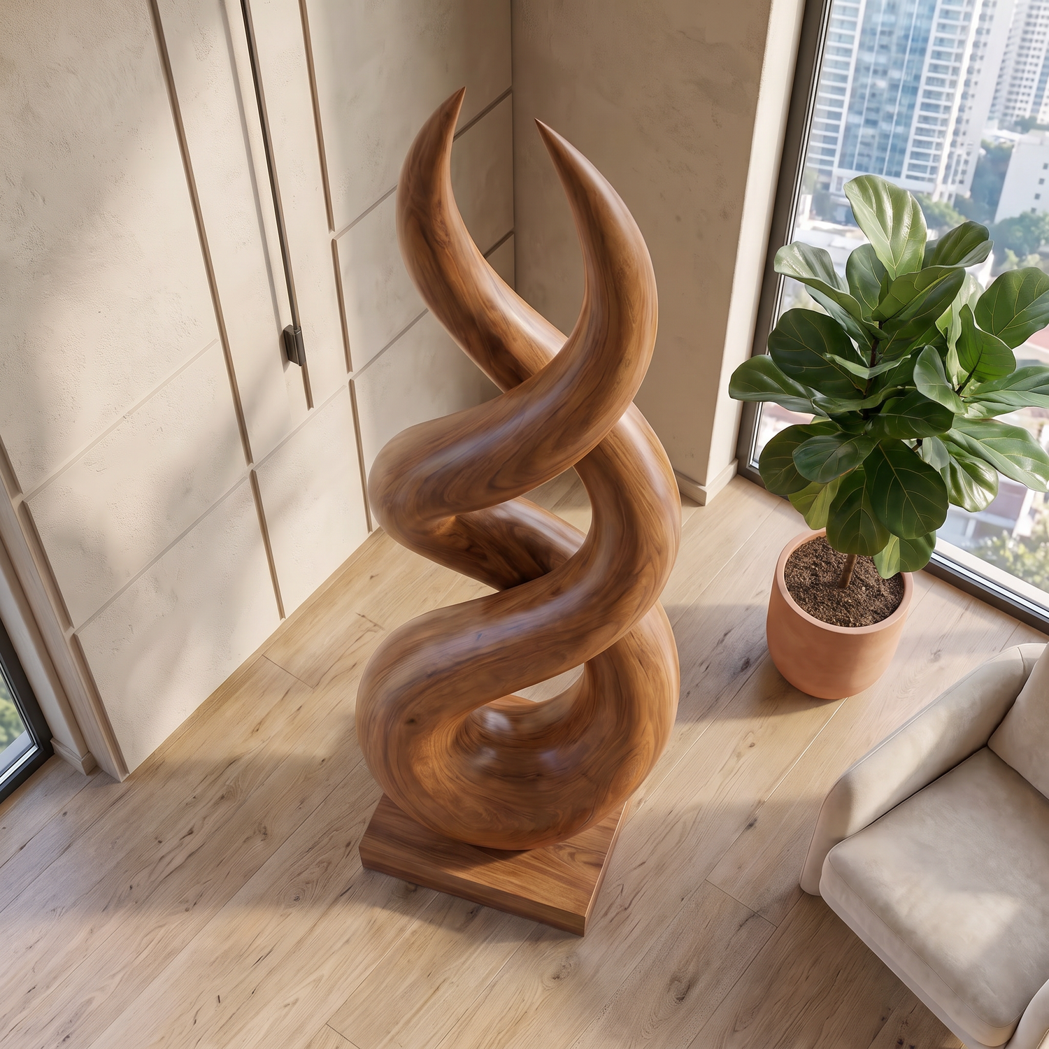 Handcrafted Solid Wood Infinity Twist Sculpture for Entryway and Living Room Decor
