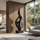 Tall Openwork Solid Wood Flame Sculpture with Plinth for Modern Living Rooms