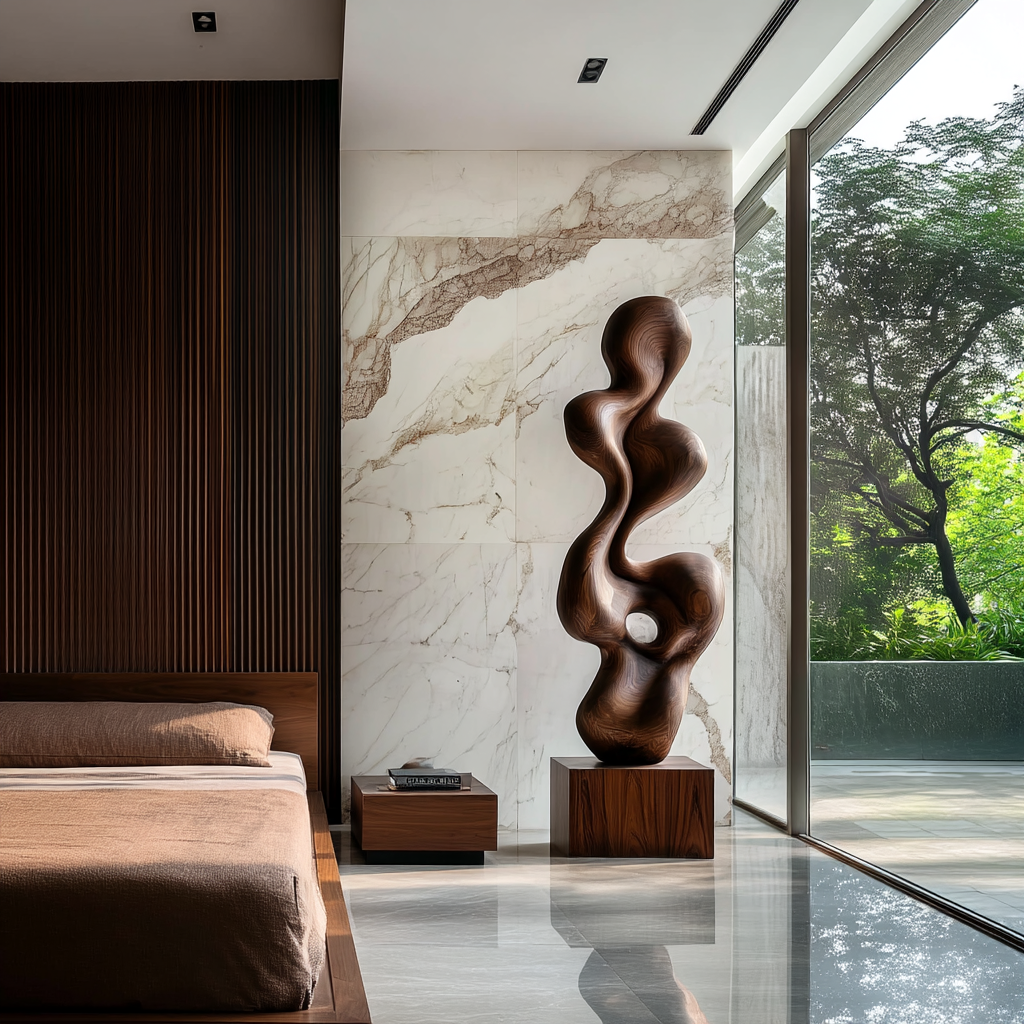 Hand-Carved Abstract Solid Wood Sculpture for Luxury Modern Interiors