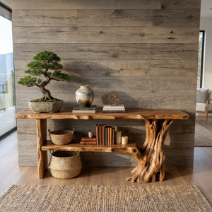 Solid Wood Console Table with Tree Form Shelf for Entryway Decor