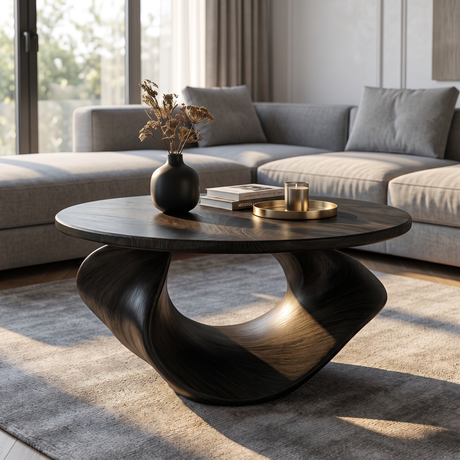 Coffee Table Solid Wood with Sculptural Open Loop Base