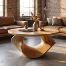 Coffee Table Solid Wood with Sculptural Open Loop Base