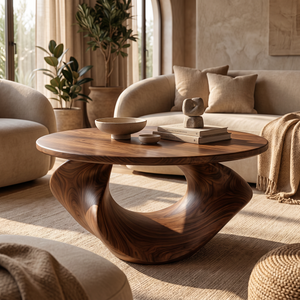 Coffee Table Solid Wood with Sculptural Open Loop Base