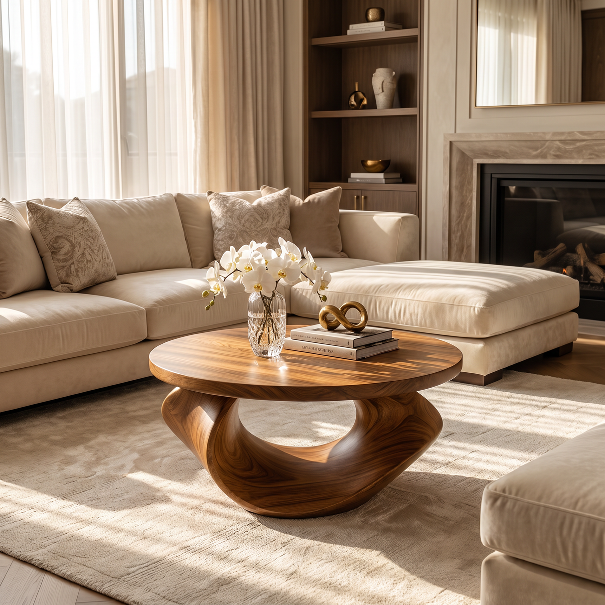 Coffee Table Solid Wood with Sculptural Open Loop Base