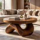 Coffee Table Solid Wood with Sculptural Double Curve Base