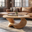 Coffee Table Solid Wood with Sculptural Crescent Base
