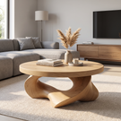 Coffee Table Solid Wood with Sculptural Open Triangular Base