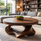 Coffee Table Solid Wood with Sculptural Open Triangular Base