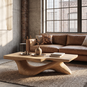 Coffee Table Solid Wood with Sculptural Open Arch Base for Living Room
