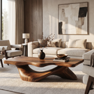 Coffee Table Solid Wood with Sculptural Open Arch Base for Living Room