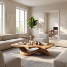 Coffee Table Solid Wood with Sculptural Open Arch Base for Living Room