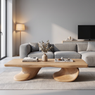 Coffee Table Solid Wood with Twin Sculptural Curve Base