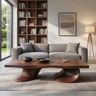 Coffee Table Solid Wood with Twin Sculptural Curve Base