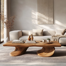 Coffee Table Solid Wood with Twin Sculptural Curve Base