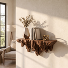 Wall Shelf Solid Wood with Sculptural Carved Cliff Base