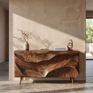 Sideboard Cabinet Solid Wood with Sculpted Wave Front for Dining Room Storage