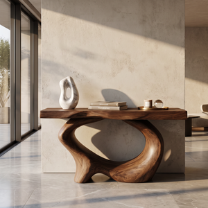 Console Table Solid Wood with Sculptural Oval Loop Base