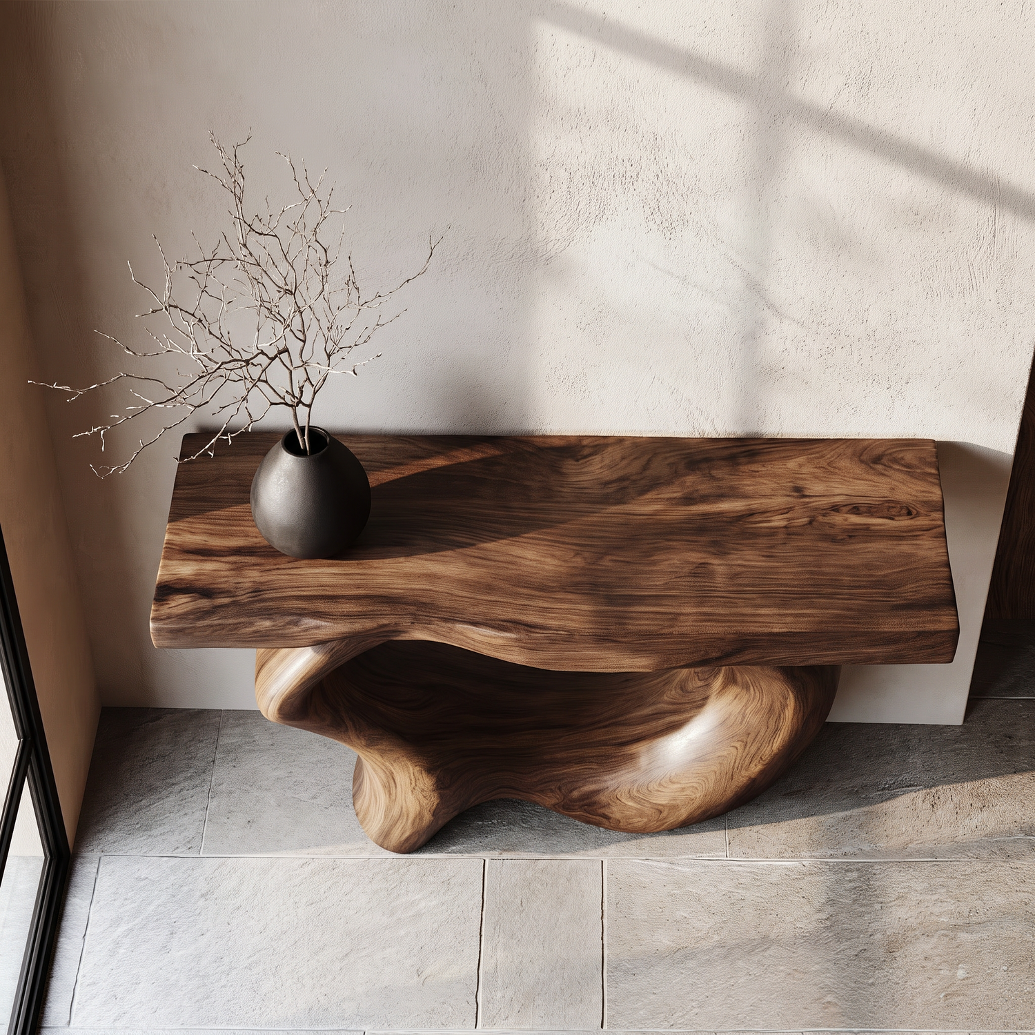 Console Table Solid Wood with Sculptural Oval Loop Base