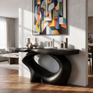 Console Table Solid Wood with Sculptural Oval Loop Base