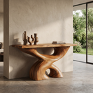 Console Table Solid Wood with Sculptural Double Arch Base for Entryway Decor
