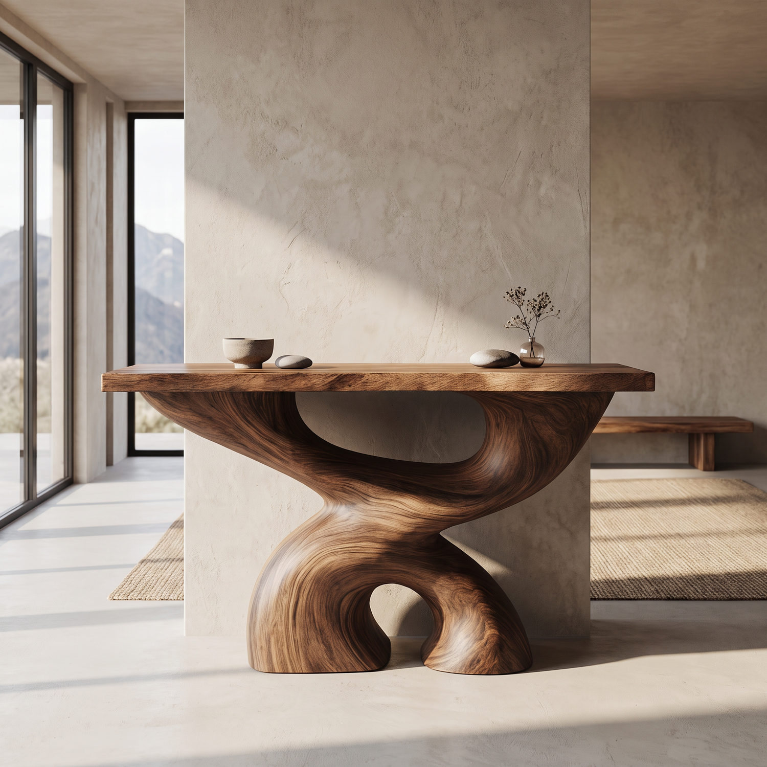Console Table Solid Wood with Sculptural Double Arch Base for Entryway Decor