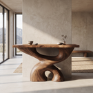 Console Table Solid Wood with Sculptural Double Arch Base for Entryway Decor