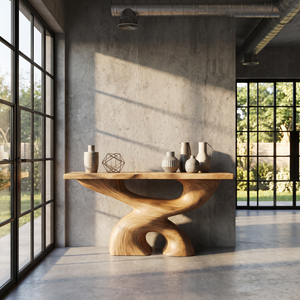 Console Table Solid Wood with Sculptural Double Arch Base for Entryway Decor