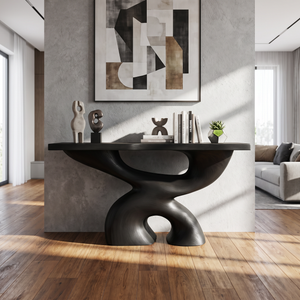 Console Table Solid Wood with Sculptural Double Arch Base for Entryway Decor