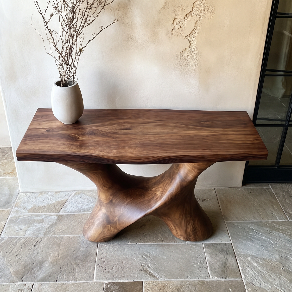 Console Table Solid Wood with Sculptural Branching Arch Base